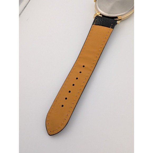 Panda Dial Watch Unisex Gold 38mm Case Faux Black Leather Band- New Battery - Picture 9 of 9